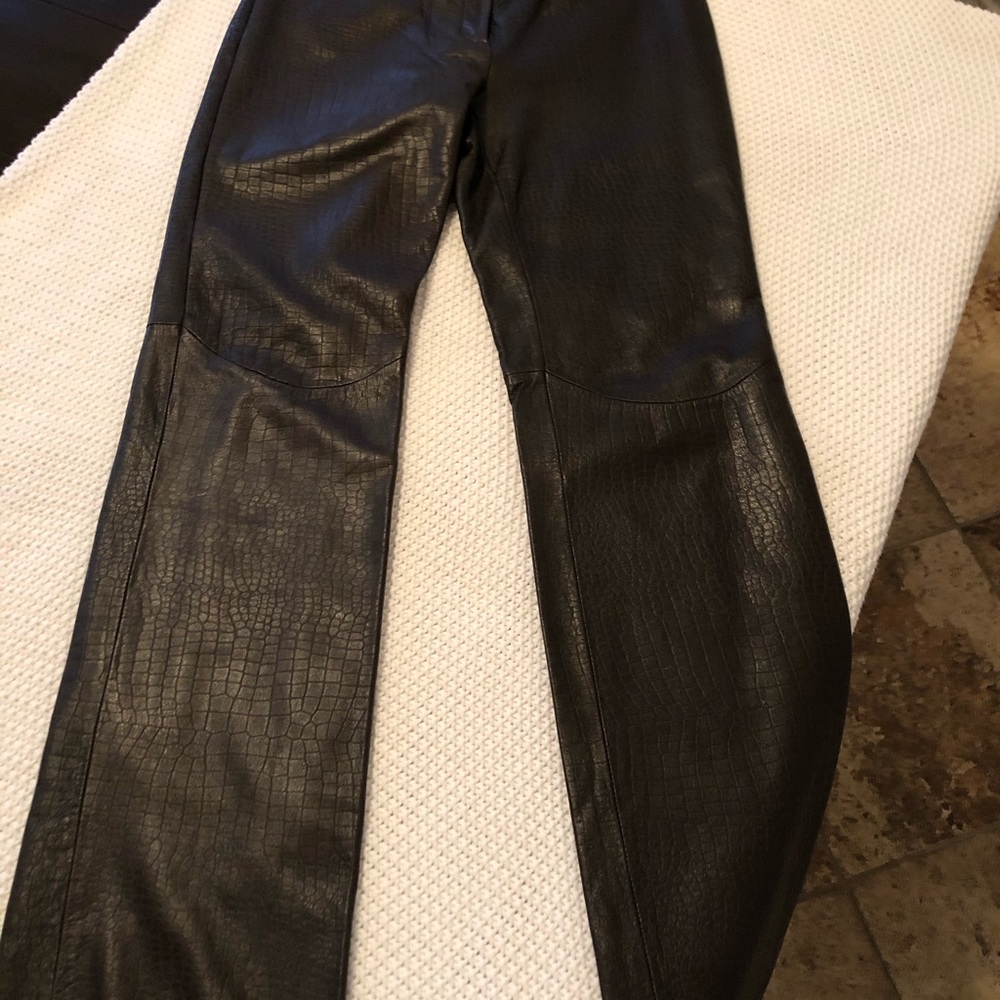 Vintage Brown Leather Pants-Crocodile Embossed